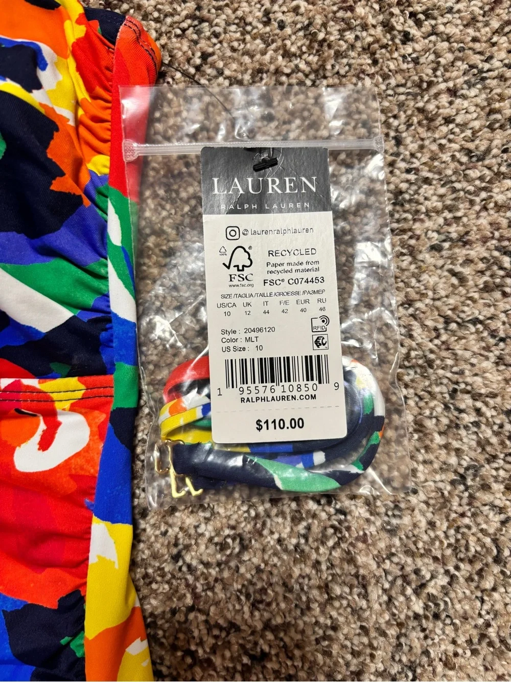 NWT Lauren Ralph Lauren Twist Front Tankini Top Size 12 Vibrant Floral Swim